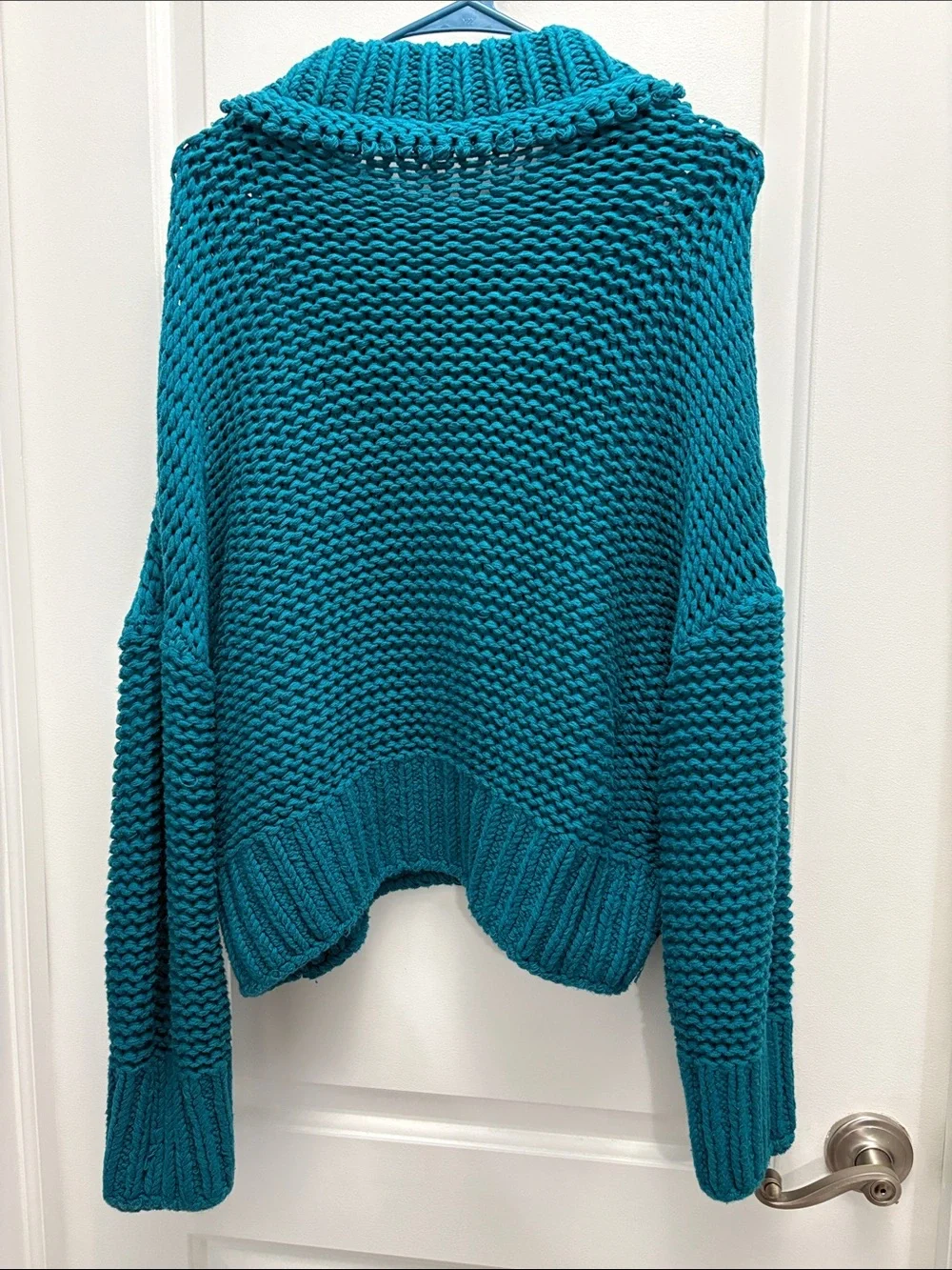 Free People My Only Sunshine Sweater Teal Chunky Knit Oversized Mock Neck Large